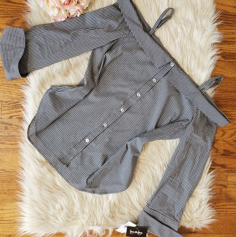 Off the Shoulder Pinstripe Blouse